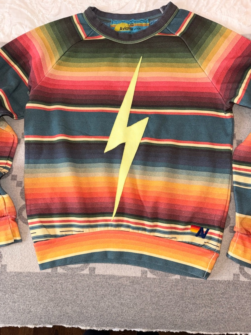 Aviator Nation Striped Multicolor Lightning Bolt Pullover Sweatshirt - Picture 3 of 12